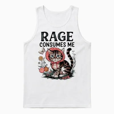 Rage Consumes Me Funny Cat Meme Unisex Tank Top - White