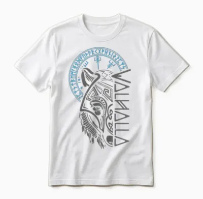 Walhalla Wolf Mask Odin Runes Nordic Compass Viking T-Shirt, Black Unisex T-Shirt - White
