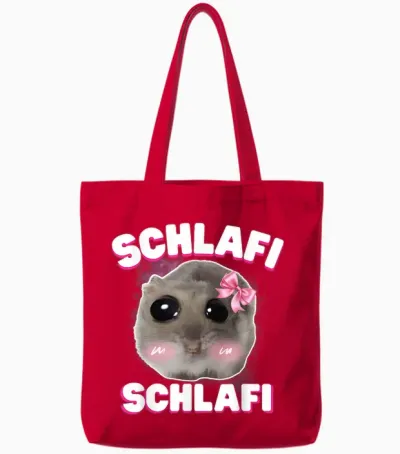 Schlafi Schlafi Funny Sad Hamster Cute Hamstie T-Shirt, Black Tote Bags - Red