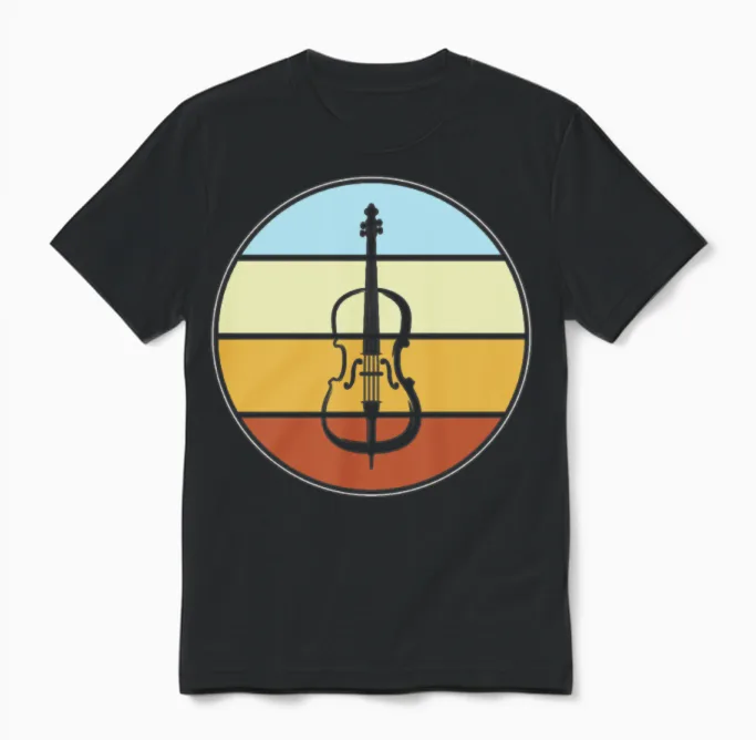 Violin Retro Unisex T-Shirt in Black