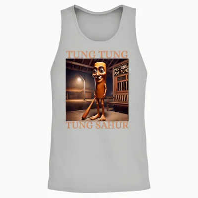 Tung Tung Sahur T-Shirt Brainrot Humour Gen Z Unisex Tank Top - Ash
