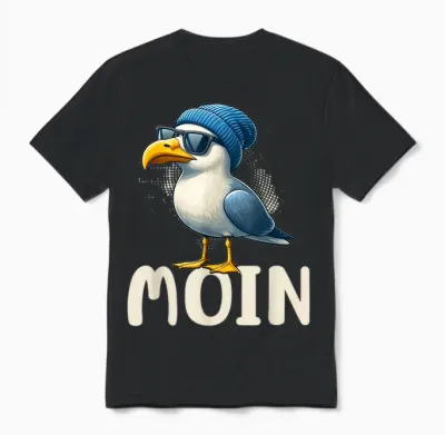 T-Shirt Moin Seagulls North Germany Greetings Baltic Sea North Sea Moin Greetings Unisex T-Shirt - Black