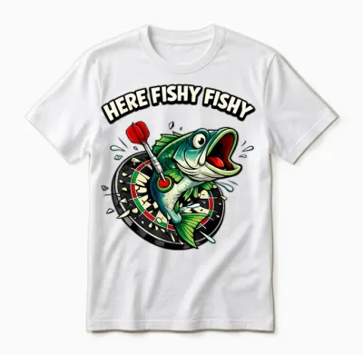Lustiges Big Fish Motiv Für Dartspieler | Fisch & Bullseye Unisex T-Shirt - White