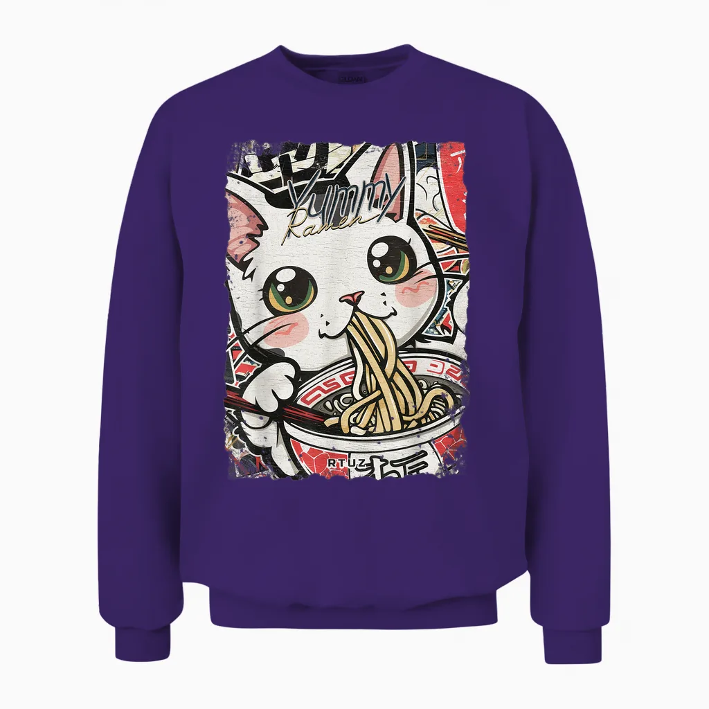 Ramen Nudeln Katze Japan Y2k Kawaii Retro Katzen Manga Anime Unisex T-Shirt Schwarz S Unisex Sweatshirt in Purple