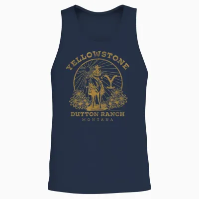 Yellowstone Dutton Ranch Solo Horseback Rider Logo V2 Unisex Tank Top - Navy