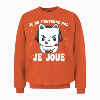 Kawaii Gamer Chat Je Ne T't'ends Pas Je Joue Gaming Geek T-Shirt, Black, S Unisex Sweatshirt - Orange
