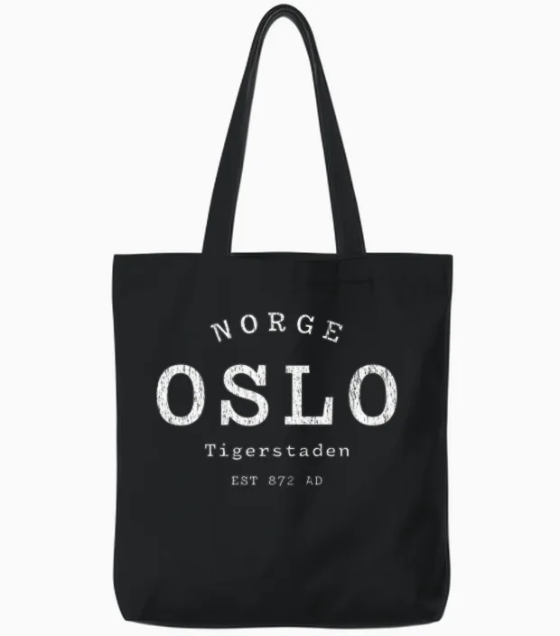Oslo Tigerstad Vintage Emblem Tote Bags in Black