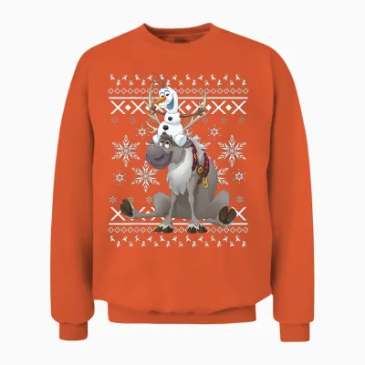 Disney Frozen Olaf Sven Riding Antlers Ugly Unisex Sweatshirt - Orange