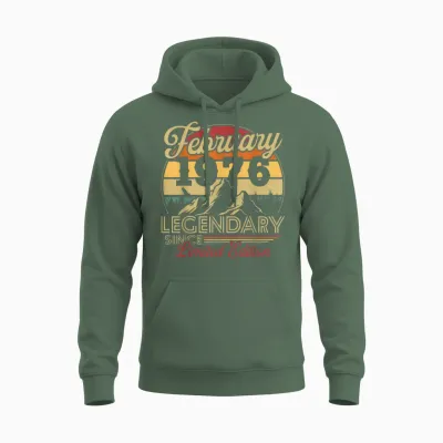 Vintage Cadeau Anniversaire 50 Ans Pour Né En Février 1976 Unisex Hoodie - Military Green