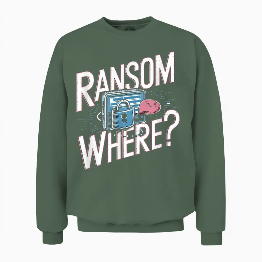 Cyber Security Tech Support Fun Hacker Ransomware Pun Unisex Sweatshirt in Military Green
