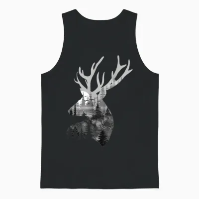 Silhouette Buck Deer Artwork - Forest Wildlife Animal Lover Unisex Tank Top - Black