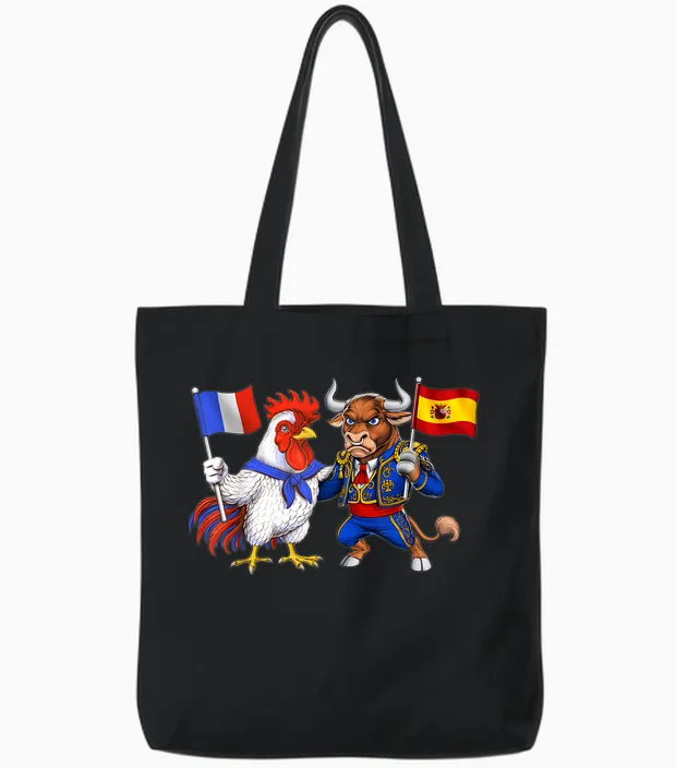 Flag France Spain French Roots Spanish Heritage Tote Bags in Black