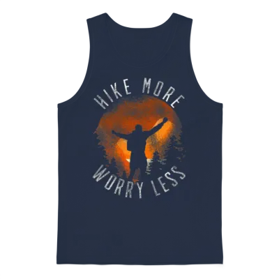 Hiking - Hike More Worry Less Unisex Tank Top - Navy