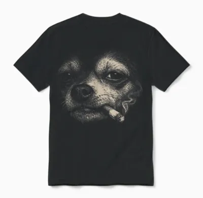 Dog Smoking Cigarette Funny Chihuahua Meme Unisex T-Shirt - Black