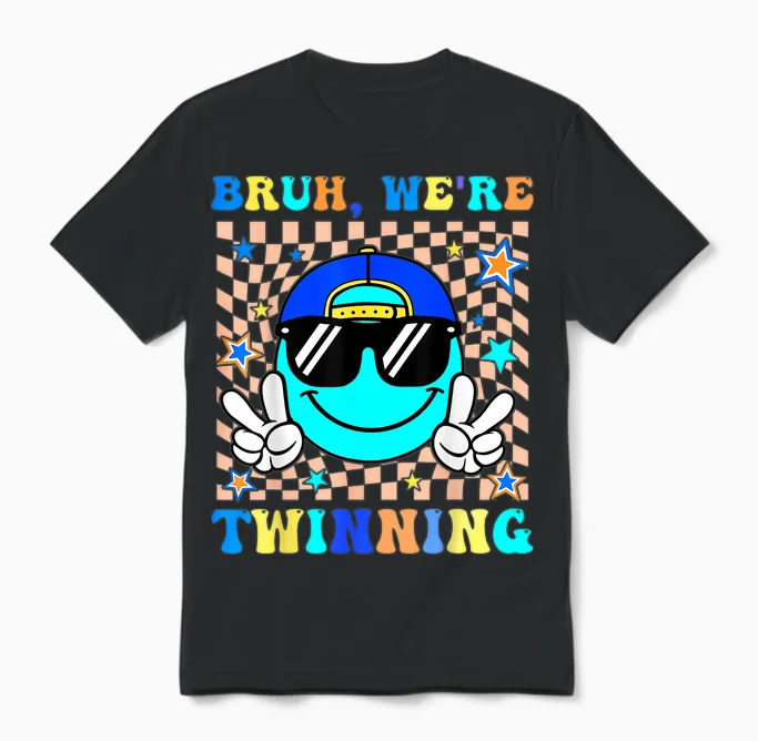 Bruh We're Twinning Retro Twin Day Spirit Week Boys Unisex T-Shirt in Black