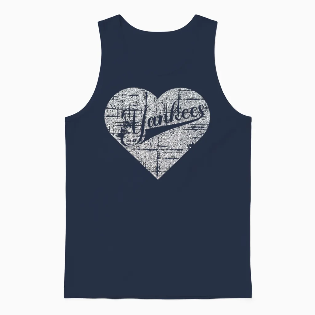 Vintage Heart Yankees I Love Yankees First Name Personalized Unisex Tank Top in Navy