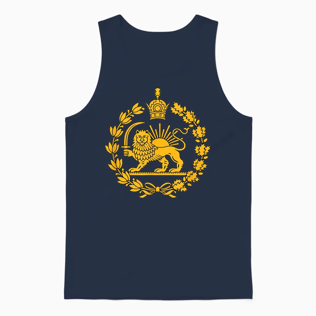 Shir O Khorshid Iran Pahlavi Lion and Sun Unisex Tank Top in Navy