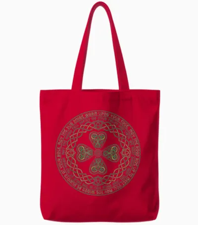 Celtic Knot Irish Blessing 4 Leaf Clover Ireland St Patricks Tote Bags - Red