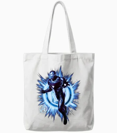Marvel Avengers Endgame Iron Man Blast Graphic T-Shirt, Black, S Tote Bags - White
