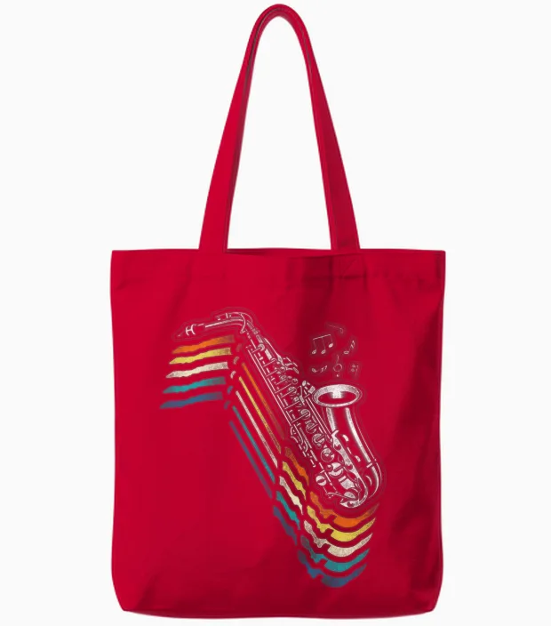 Saxophone Retro Vintage Tote Bags - Red