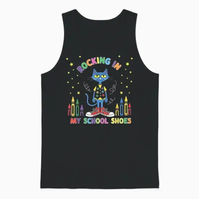 Cat Rocking in My School Shoes Funny Back to School Unisex Tank Top - Black