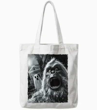 Funny Bigfoot Sasquatch Halloween Tote Bags - White