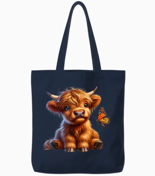 Cow, Highland Cow, Cow Costume, Highland Cow T-Shirt, Black Tote Bags - Navy