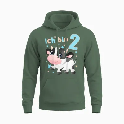 2 Jahre Alt Ich Bin 2 Kühe Kuh Kälbchen 2. Geburtstag Unisex Hoodie - Military Green