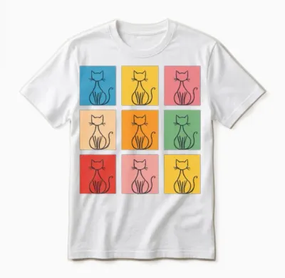Colorful Cat Line Art Grid Unisex T-Shirt - White