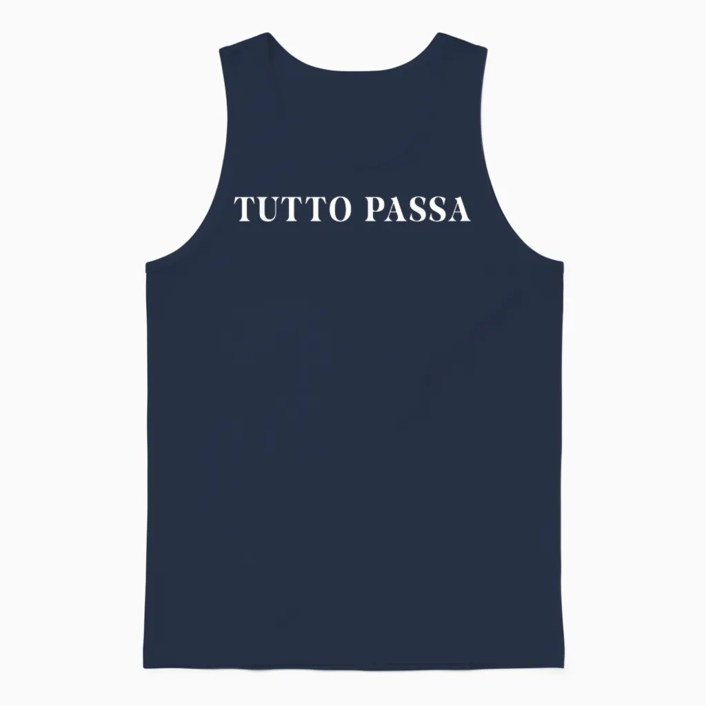 Tutto Passa X Alles Vergeht. Italian Spruch Italian Fun Unisex Tank Top in Navy