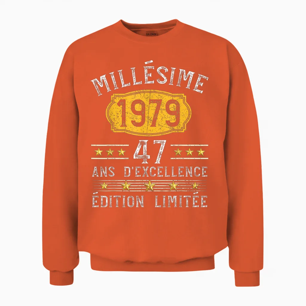 Millésime 1979 Cadeau 47 Ans Homme Anniversaire Humour Unisex Sweatshirt in Orange