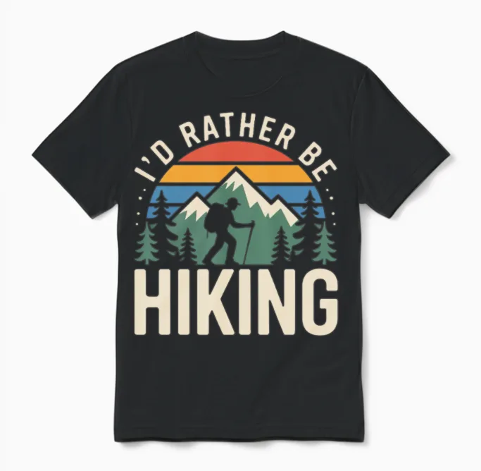 I'd Rather Be Hiking Lover & Outdoors Unisex T-Shirt in Black