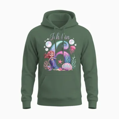 I Am 6 Mermaid Birthday Girl's Birthday Unisex Hoodie - Military Green