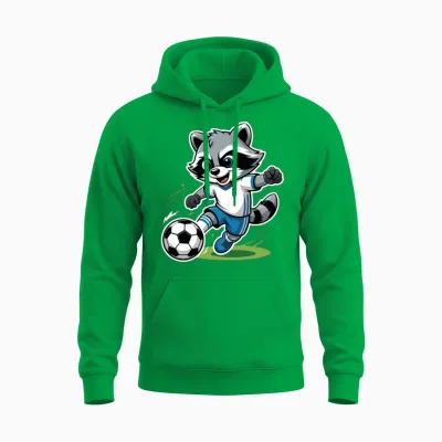 Raccoon Soccer Player Illustration Unisex Hoodie - Irish Green
