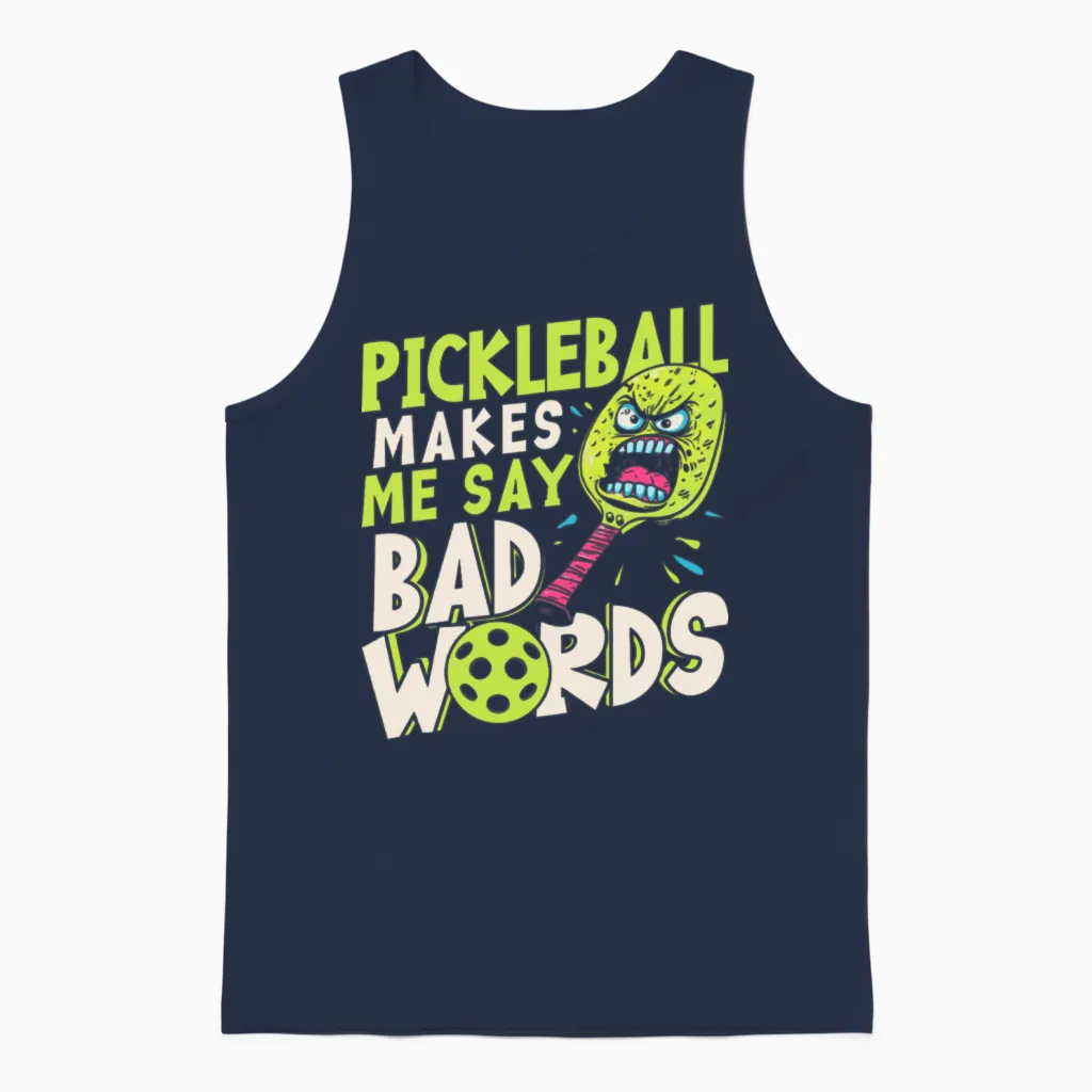 Pickleball Makes Me Say Bad Words Pickleball Unisex Tank Top in Navy