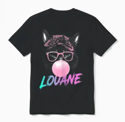 Louane - Cute Girl Name with Cute Cat Unisex T-Shirt - Black