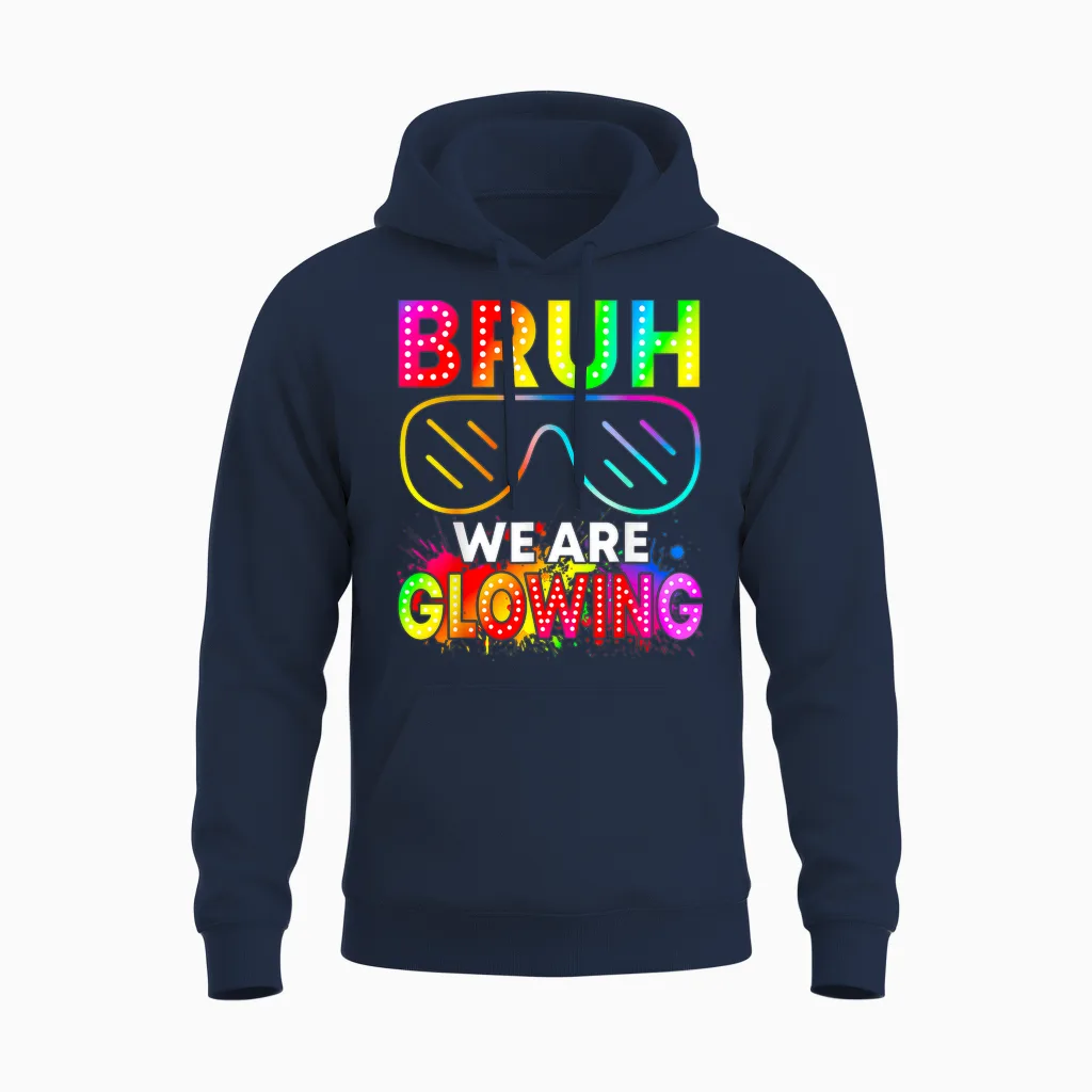 Bruh We Are Glowing in My Glowing Era Group Team Tie Dye Unisex Hoodie in Navy