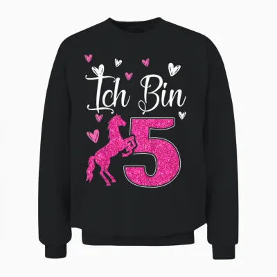 Kids 5th Birthday Horse Gift Horse Girl Cute 5 Years Old T-Shirt, Black Unisex Sweatshirt - Black