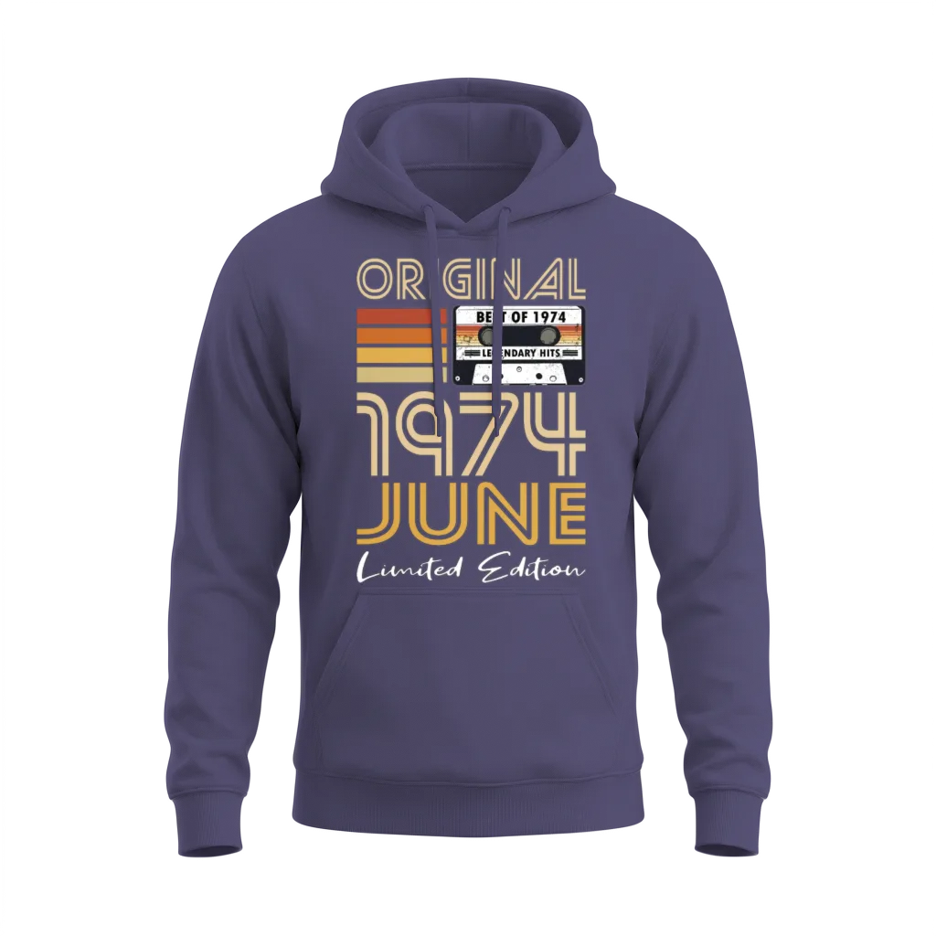 50th Birthday Vintage June 1974 Original 1974 Unisex Hoodie - Heather Sport Dark Navy