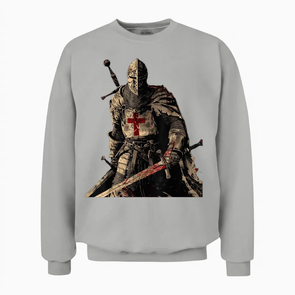 Knight Templar Christian Warrior of God Crusader Gift T-Shirt, Black, S Unisex Sweatshirt in Ash