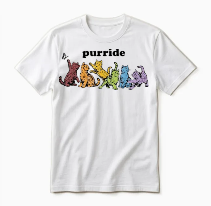 Purride Rainbow Cats Lgbtq Pride Colorful Kittens Butterfly Unisex T-Shirt in White