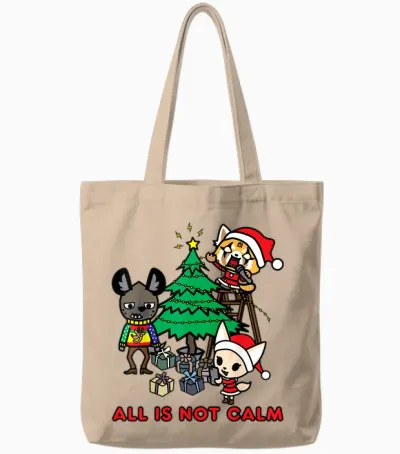 Aggretsuko All Is Not Calm Christmas Tote Bags - Natural