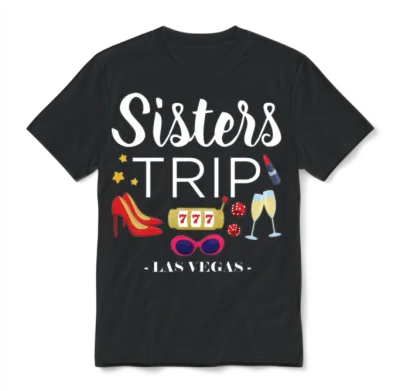 Girls Vacation Las Vegas Sisters Trip Print Unisex T-Shirt - Black