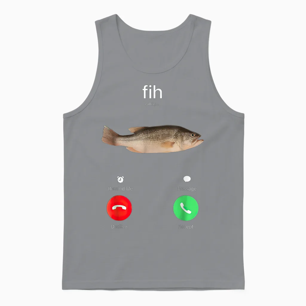 Fih Calling Remind Me Message Decline Accept Phone Call Fish Unisex Tank Top in Sport Grey