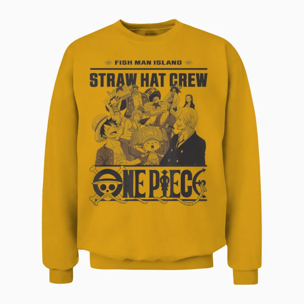 One Piece Anime Straw Hat Crew Fish Man Island Unisex Sweatshirt in Gold