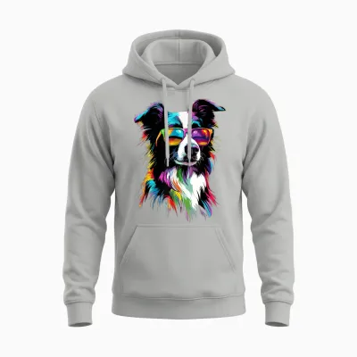Border Collie with Sunglasses Puppy Cute Border Collies Unisex Hoodie - Ash
