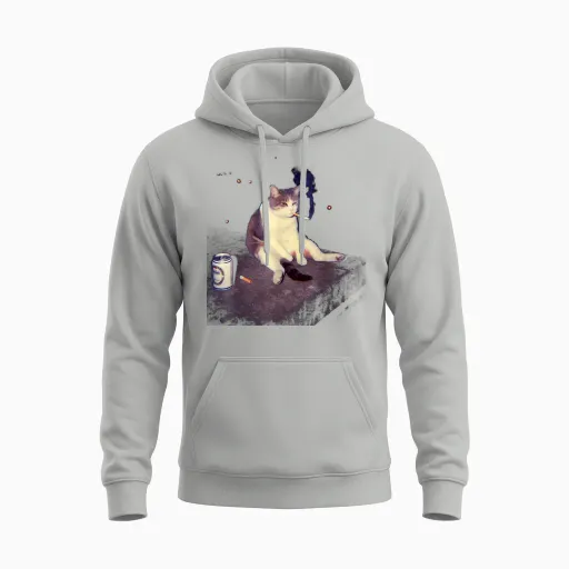 Cigarette Kitten Funny Smoking Cat Meme Stupid Brainrot Unisex Hoodie - Ash