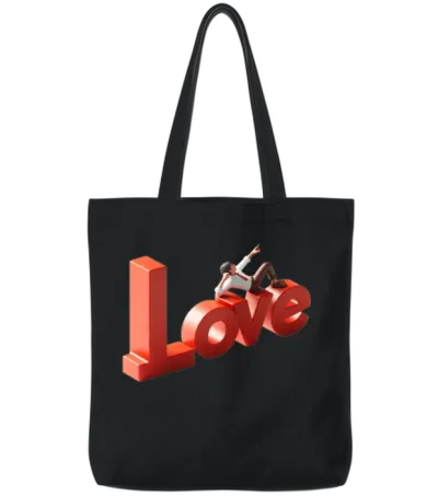 3d Love Typography with Creative Design Tote Bags - Black