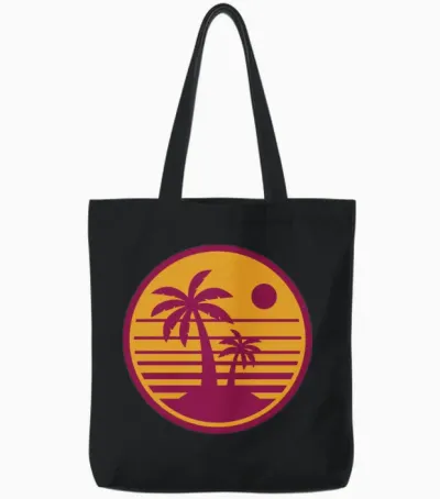 Retro Sunset Beach Tote Bags - Black