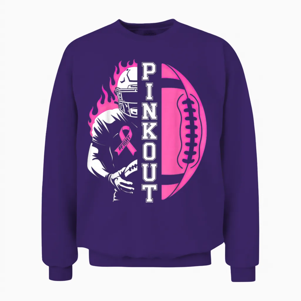 Football Pink Out Team Breast Cancer Unisex Sweatshirt in Purple